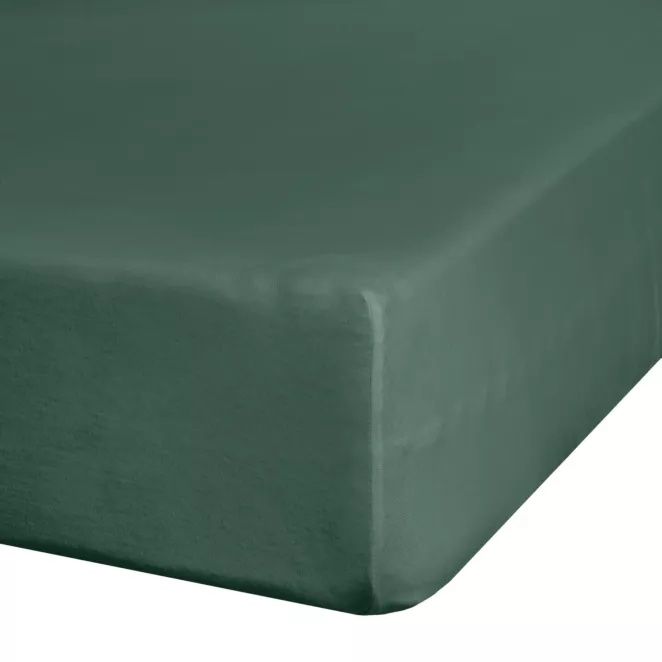 Prześcieradło jersey z gumką 180x200 cm z bawełny kolor ciemnozielony 140 g/m2 ADELA