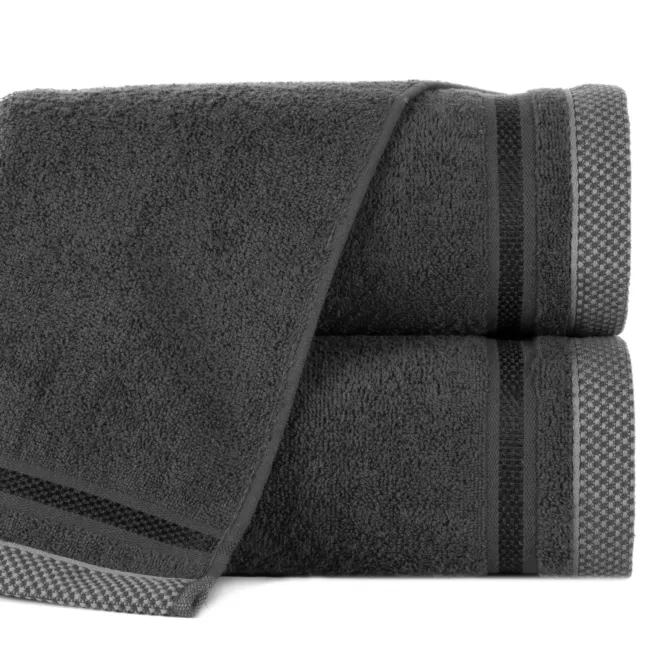 Ręcznik do rąk 30x50 cm bawełniany kolor stalowy zero twist z bordiurą w paski 500 g/m2 ABBIE