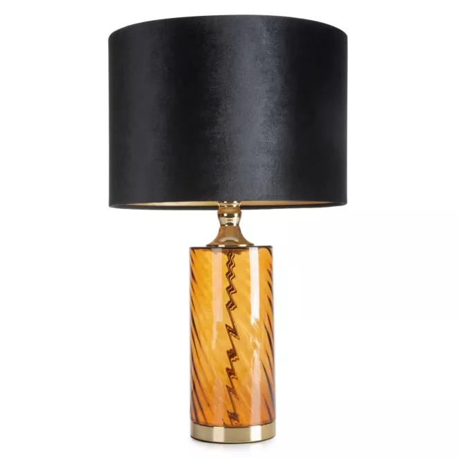 Lampa stołowa BRENDA na podstawie z przezroczystego szkła z abażurem z welwetowej tkaniny