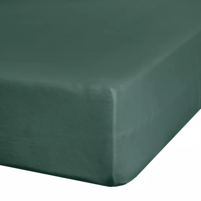 Prześcieradło jersey z gumką 220x200 cm z bawełny kolor ciemnozielony 140 g/m2