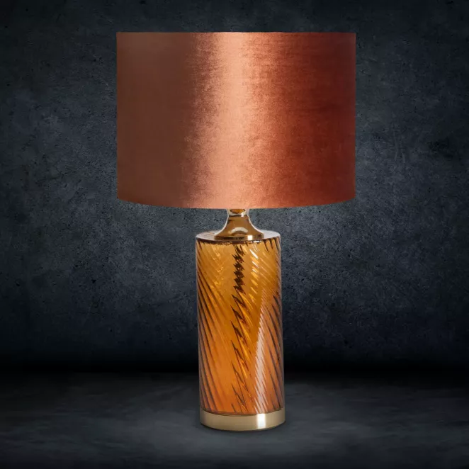 Lampa stołowa BRENDA na podstawie z przezroczystego szkła z abażurem z welwetowej tkaniny