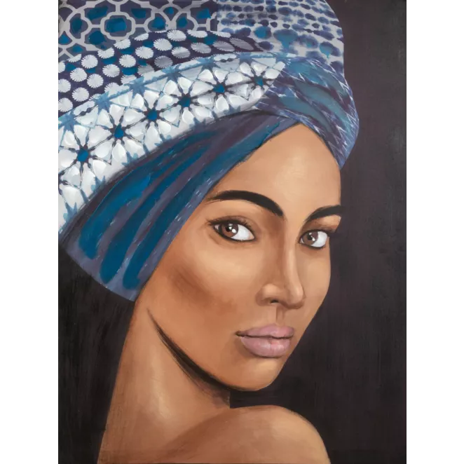 Obraz TAJEMNICA  portret kobiety w turbanie ręcznie malowany na płótnie
