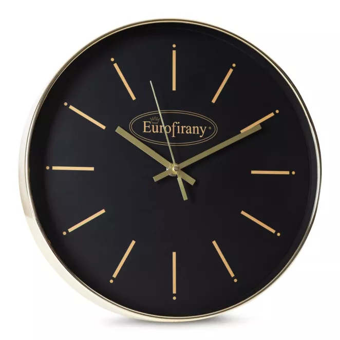 Dekoracyjny zegar ścienny z logo EUROFIRANY w stylu nowoczesnym o średnicy 30 cm