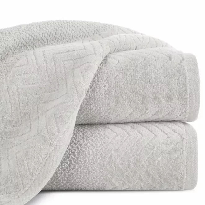 Ręcznik do rąk 30x50 cm bawełniany kolor srebrny o ryżowej strukturze z welwetową bordiurą 500 g/m2 LOREN