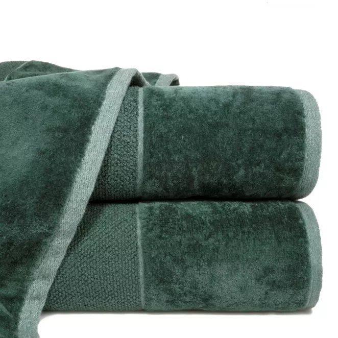 Ręcznik do rąk 30x50 cm bawełniany kolor butelkowy zielony z bordiurą z weluru 500 g/m2 LUCY