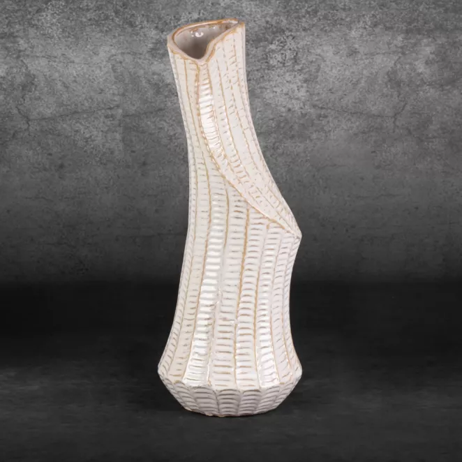 Wazon ceramiczny LIZA z wytłaczanym wzorem o ściętym kształcie