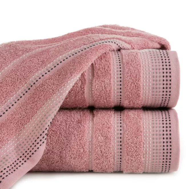 Ręcznik kąpielowy 50x90 cm bawełniany kolor pudrowy róż z ozdobnym stębnowaniem 500 g/m2 POLA