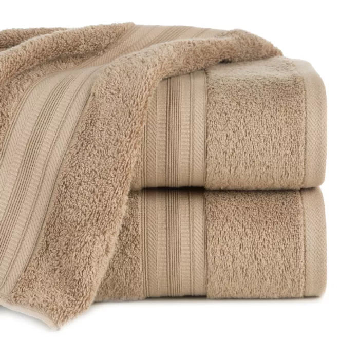 Ręcznik kąpielwoy 50x90 cm bawełniany kolor beżowy z bordiurą w paski 550 g/m2 ELEN