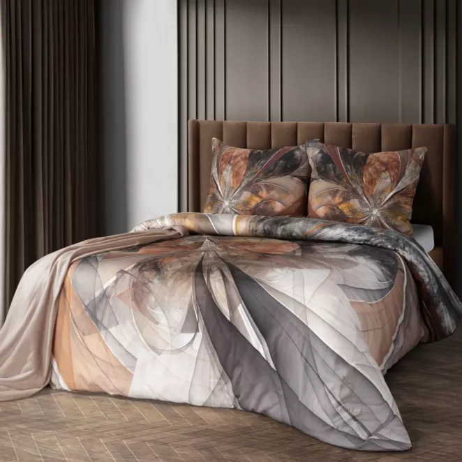 Pościel 220x200 cm z bawełny, makosatyny kolor kremowy, rudy z designerskim wzorem LUMEA Eva Minge