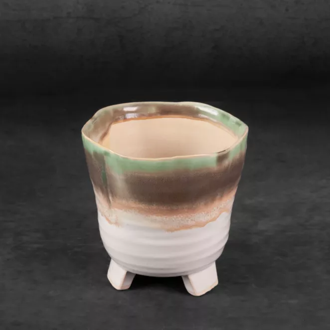 Osłonka ceramiczna na donicę KATIA w stylu boho z cieniowaniem