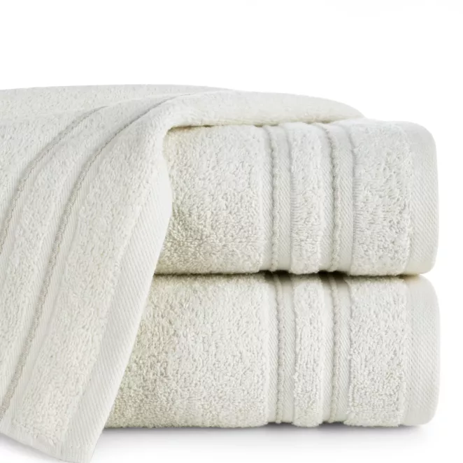 Ręcznik kąpielowy 50x90 cm bawełniany kolor kremowy zdobiony paseczkami 500 g/m2 EMINA