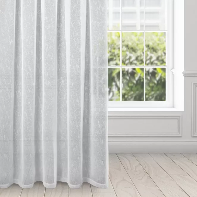 Firana biała o strukturze deszczyku z dodatkiem przezroczystej połyskującej nici 140x250 cm taśma IDA