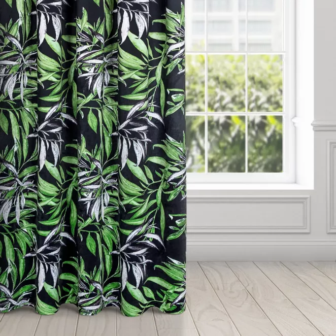Zasłona czarno, zielona w stylu botanic z welwetu 140x270 cm taśma ZOJA Pierre Cardin