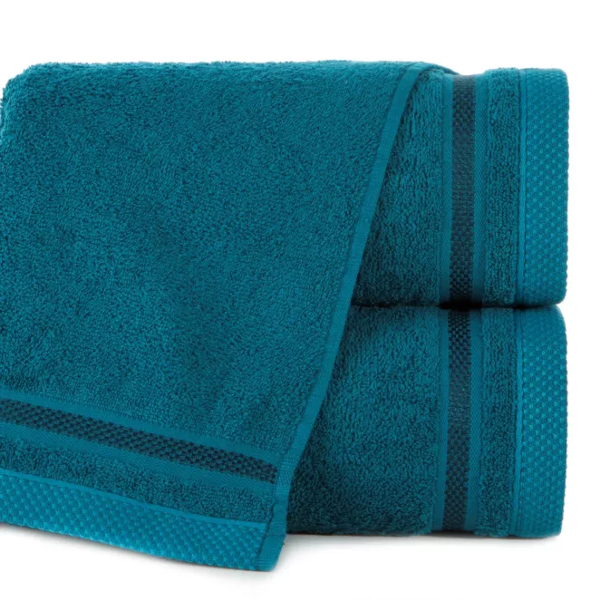 Ręcznik do rąk 40x60 cm bawełniany kolor turkusowy zero twist z bordiurą w paski 500 g/m2 ABBIE