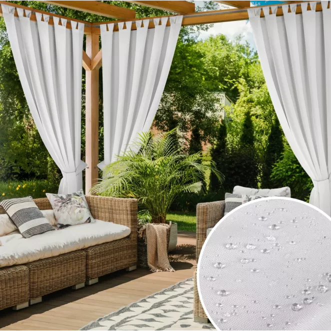 Zasłona biała z wodoodpornej tkaniny idealna do ogrodu i na taras 155x240 cm szelki/rzep GARDEN 2