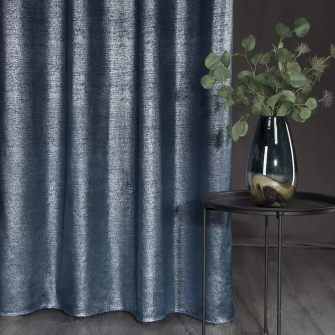 Zasłona granatowo, srebrna z miedzianym nadrukiem z tkaniny welwetowej 140x250 cm przelotka AMBI