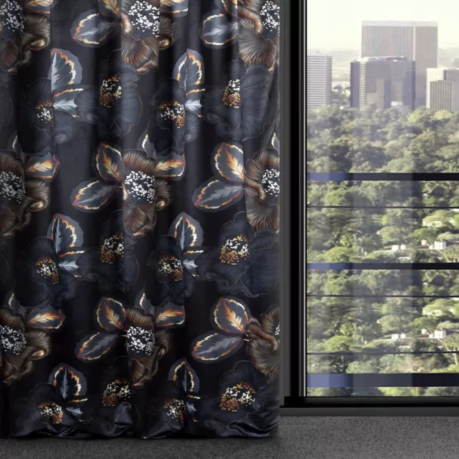 Zasłona czarno, popielata z tkaniny welwetowej 140x270 cm taśma PEONIA 2 Limited Collection