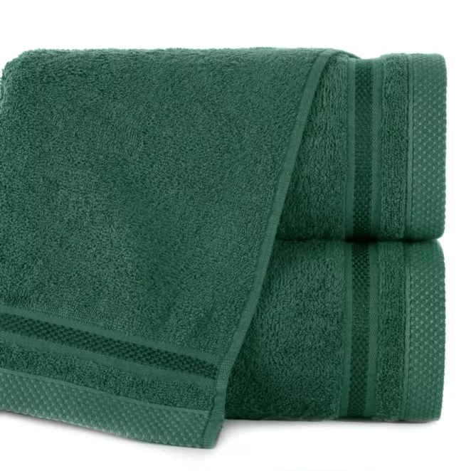Ręcznik do rąk 40x60 cm bawełniany kolor ciemnozielony zero twist z bordiurą w paski 500 g/m2 ABBIE
