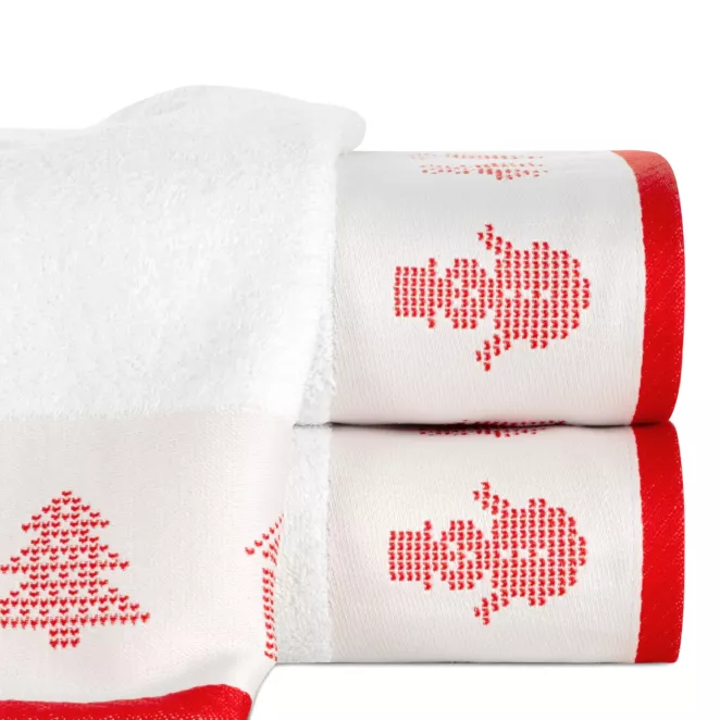 Ręcznik kąpielowy świąteczny 50x90 cm bawełniany kolor biały z żakardową bordiurą w stylu skandynawskim 480 g/m2 NOEL