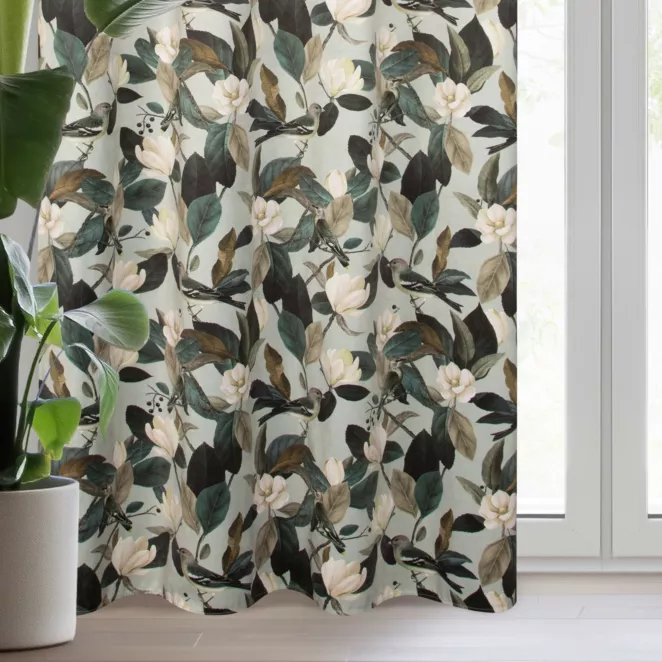 Zasłona oliwkowo, kremowa z motywem botanicznym z efektem 3D z miękkiego welwetu 140x250 cm przelotka ELENI