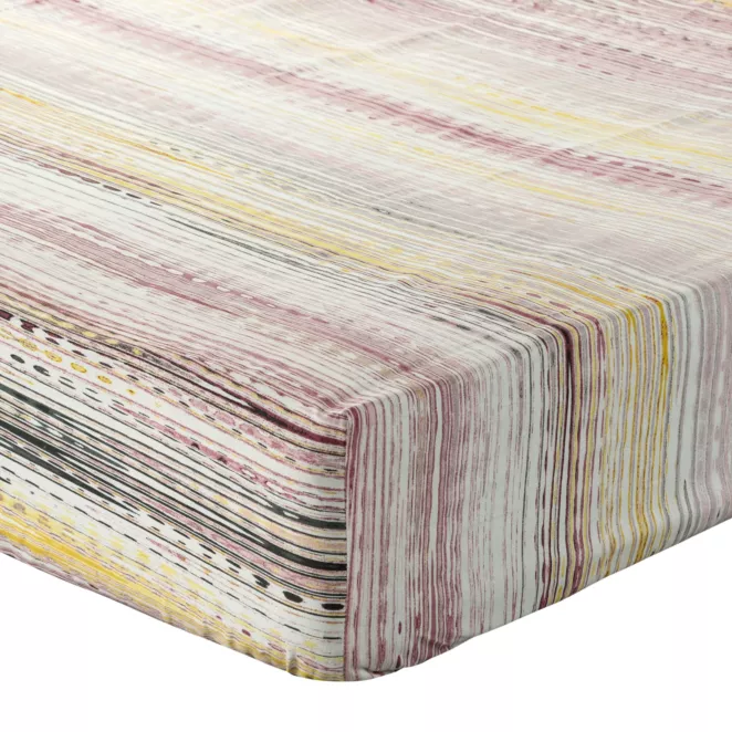 Prześcieradło z gumką 100x200 cm z bawełny kolor fioletowy,biały z wzorem geometrycznym 105 g/m2 PRINT