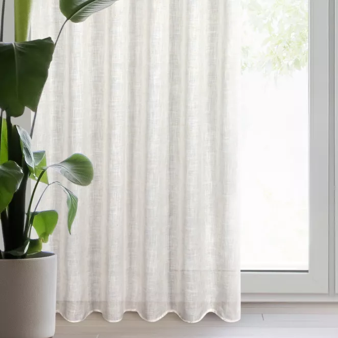 Zasłona naturalna w stylu boho z dodatkiem lnu i efektem deszczyku 140x270 cm taśma KARLI