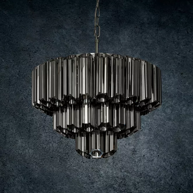 Lampa DANA ze szklanymi zawieszkami z dymionego szkła, możliwość regulacji wysokości
