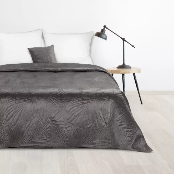 DESIGN 91 Narzuta LUIZ welwetowa pikowana metodą hot press we wzór liści palmy