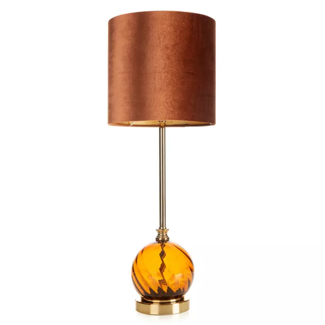 Lampa VALERY zdobiona szklaną podstawą i welwetowym abażurem