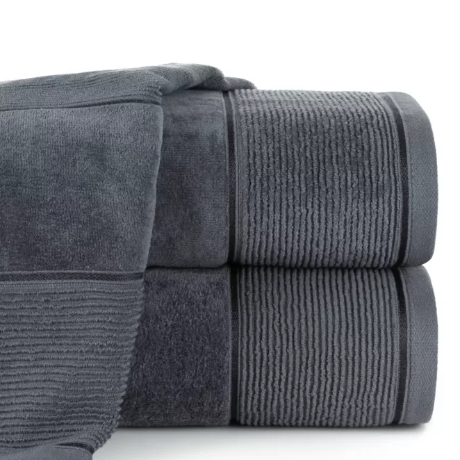 Ręcznik do rąk 30x50 cm bawełniany kolor stalowy z welurową bordiurą 500 g/m2 EMMA