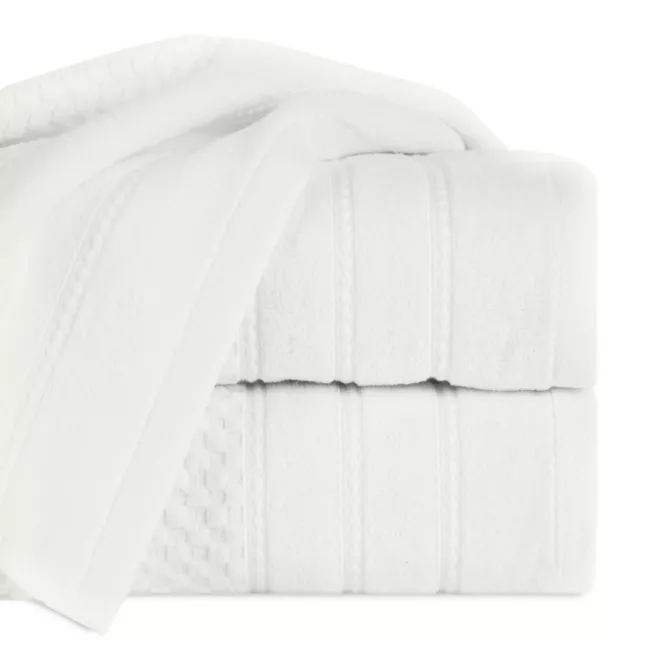 Ręcznik kąpielowy 50x90 cm bawełniany kolor kremowy z ozdobną bordiurą w paseczki 500 g/m2 ADORE