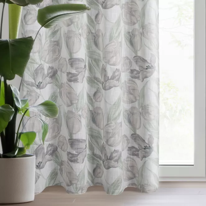 Zasłona naturalno, zielona w stylu boho 140x250 cm przelotka MILLIE