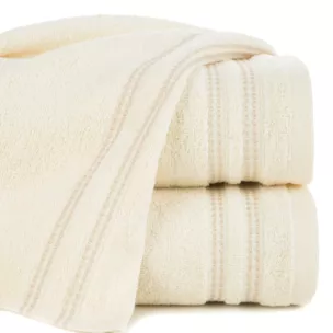 Ręcznik kąpielowy 50x90 cm bawełniany kolor kremowy z subtelną bordiurą w paseczki 500 g/m2 ALLY