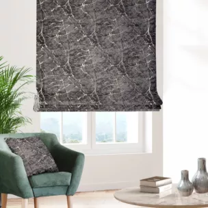 Roleta szyta z systemem comfort grafitowo złota z tkaniny w elegancki nieregularny wzór z błyszczącą nicią i efektem 3D