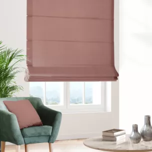 Roleta szyta z systemem comfort pudrowo różowa o naturalnym, gęstym splocie w stylu eko