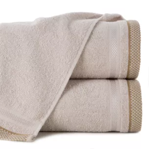 Ręcznik do rąk 30x50 cm bawełniany kolor beżowy zero twist z bordiurą w paski 500 g/m2 ABBIE