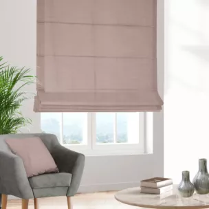 Roleta szyta z systemem comfort pudrowo różowa z miękkiej tkaniny o naturalnym splocie w stylu ekologicznym