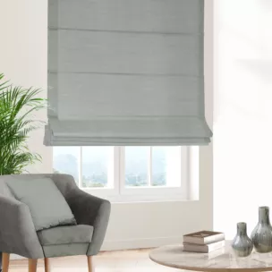 Roleta szyta z systemem comfort szara z miękkiej tkaniny o naturalnym splocie w stylu ekologicznym