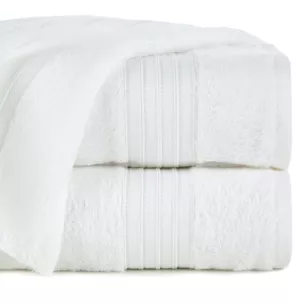 Ręcznik kąpielowy 50x90 cm bawełniany kolor biały zdobiony bordiura w paski 550 g/m2 AURA