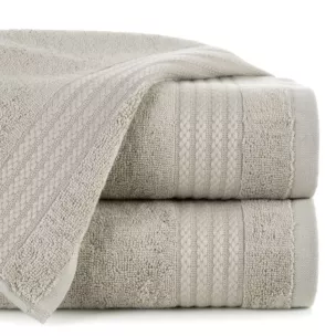 Ręcznik kąpielowy 50x90 cm bawełniany kolor beżowy zdobiony błyszczącą bordiurą 550 g/m2 LARIS