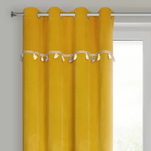 Zasłona musztardowa z aplikacją w słoniki z welwetowej tkaniny 140x250 cm przelotka KIDS