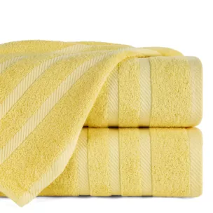 Ręcznik kąpielowy 100x150 cm bawełniany kolor żółty z ozdobną bordiurą 500 g/m2 MILO