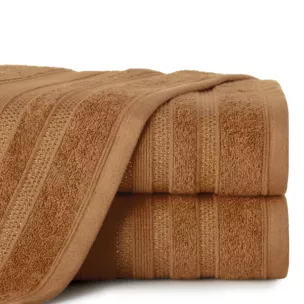 Ręcznik kąpielowy 50x90 cm bawełniany kolor miodowy z bordiurą w błyszczące paski 500 g/m2 JUDY