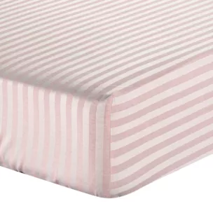Prześcieradło z gumką 120x200 cm z bawełny kolor różowy w pasy 125 g/m2
