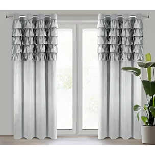 Zasłona srebrna zdobiona falbanami z welwetu 140x250 cm przelotka AURA
