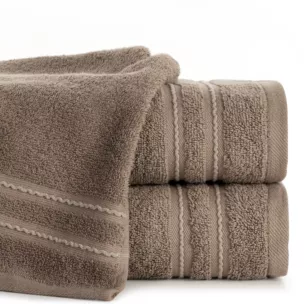 Ręcznik do rąk 30x50 cm bawełniany kolor brązowy zdobiony paseczkami 500 g/m2 EMINA