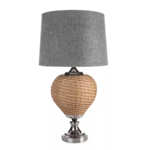 Lampa PATI w stylu boho z plecioną podstawą i matowym abażurem