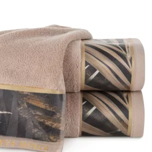 Ręcznik kąpielowy 70x140 cm bawełniany kolor beżowy,brązowy z designerską bordiurą 500 g/m2 Eva Minge