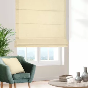 Roleta szyta z systemem comfort kremowa z tkaniny o naturalnym splocie w stylu eko