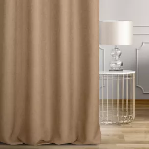 Zasłona szyta na przelotkach jasnobrązowa z tkaniny o naturalnym splocie w stylu eko